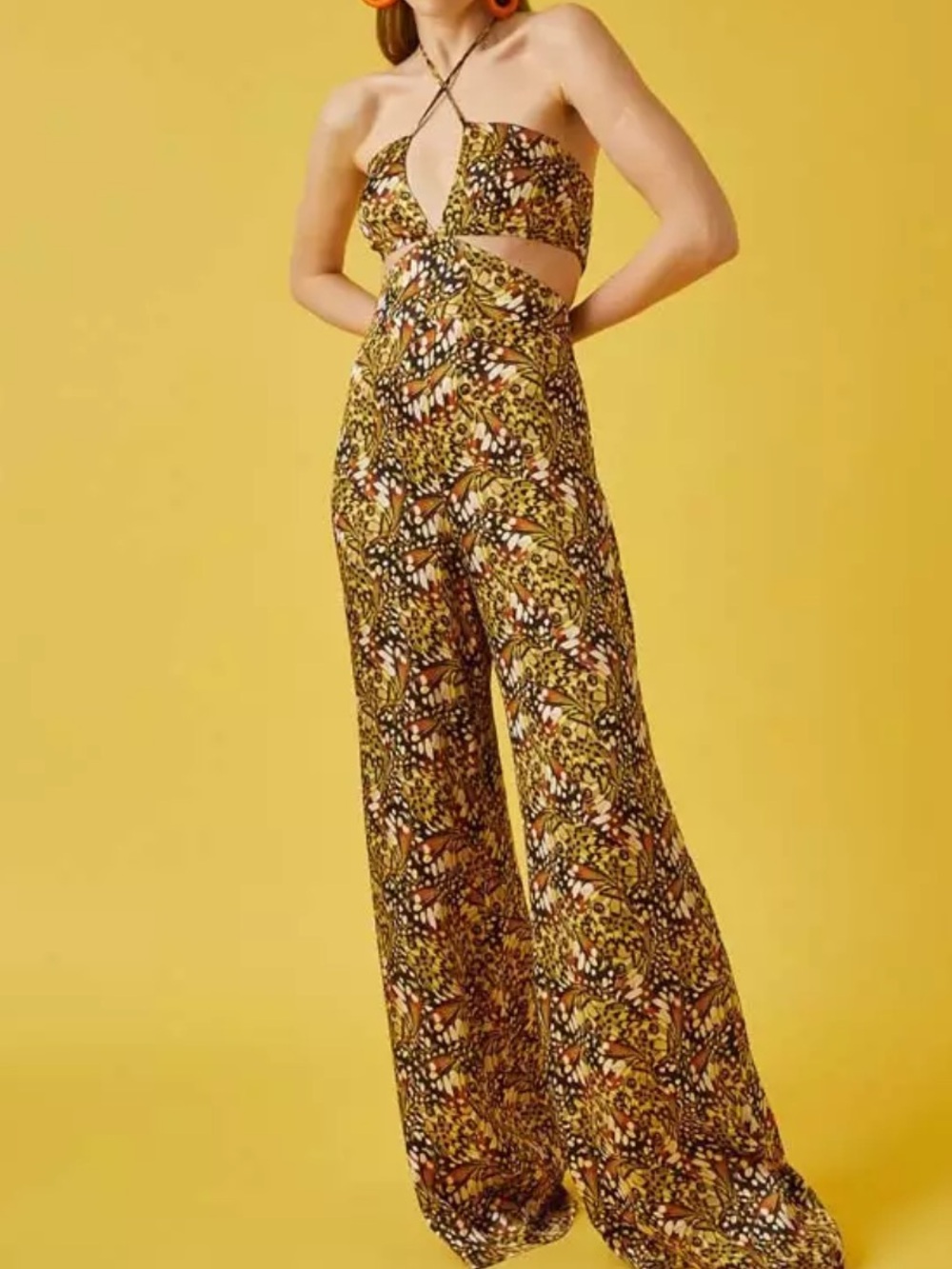 Ece Sukon X KOTON womans 
Halter Neck Patterned Wideleg Jumpsuit size XS